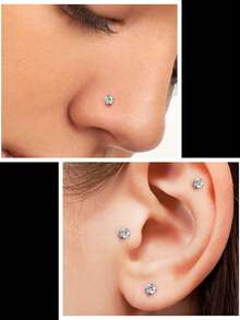4 piezas/7 piezas Anillos de piercing de nariz sin rosca de acero inoxidable para perforaciones en la nariz, trago, hélix y labio, con guía de uso e incluye taper - Ver 10