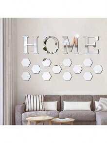 10片装3D镜面墙贴，优雅羽毛和“HOME”字母图案，可移除现代设计镜面墙贴，适用于卧室、客厅、办公室家居装饰、墙面装饰、春季装饰，为您的家增添活力，带框装饰贴纸，房间装饰，墙镜装饰，浴室装饰，客厅装饰 - 彩色 - 查看 7