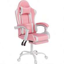 Gaming Chair With Headrest And Lumbar Support, Ergonomic High Back Office Chair, Racing Style Executive Computer Desk Chair, Leather Adjustable Swivel Task Chair For Home Office (White) - Pink White - View 1