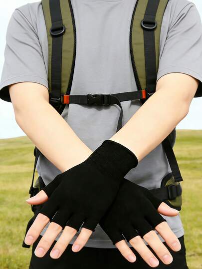 1 par de guantes sin dedos para deportes al aire libre, adecuados para primavera, verano, otoño e invierno, hechos de tela de alta calidad transpirable y elástica, cálidos, adecuados para hombres y mujeres para el transporte diario y guantes de moda para múltiples escenarios