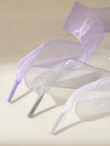 1 Pair Women's Chiffon Mesh Ribbon Shoelaces 120cm, Transparent Minimalist Ballet Style Shoe Laces Accessory, Suitable For Dress Shoes, Casual Shoes And More - 彩色 - 查看 6