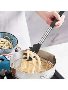1pc Silicone Fork, Heat-Resistant Spoon, Spaghetti Filter, Non Stick Pan Silicone Spaghetti Pan, Stainless Steel Spaghetti Pan, Spaghetti Spoon, Spaghetti Spoon, The Best Cooking Tools, Easy To Hold, It Is An Ideal Choice For Kitchen Appliances Such As Lamian Noodles, Rice Noodles, Spaghetti Sauce, Etc., Easy To Clean, It Is A Necessary Tool For Kitchen And Restaurant - Multicolor - View 4