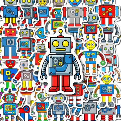 50 PCS Cute Robot Stickers, Vibrant Cartoon Robot Decals With Gear Designs, Waterproof Vinyl Stickers For Water Bottles, Laptops, Skateboards, Journals, Phone Cases, Fun DIY Craft Supplies For Adults, Teens, Office Workers, Perfect For Personalizing Daily Items, Party Favors, Gift Decorations, And Creative Hobby Projects