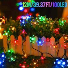 20/50/100 LED Luces solares para jardín - 5m/7m/12m, 8 modos de iluminación, luces solares de flores de cerezo para exteriores, control de luz inteligente, sin costo eléctrico, adecuado para jardín, patio, cerca, árbol, balcón, pabellón, casa, decoración de ventanas, creando una atmósfera de iluminación soñadora - a prueba de viento, fácil de instalar, talla grande adecuado para el hogar, cumpleaños, fiesta, Pascua, decoración de celebración de días festivos, regalo del Día de la Madre, decoración de hadas para exteriores - Luces de jardín - Ver 15