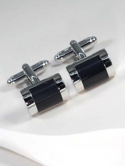 1 Pair Fashionable Black Curved Copper Cufflinks For Men