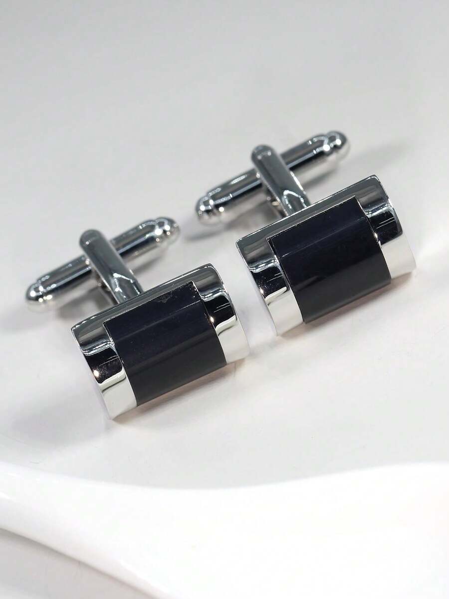 1 对时尚黑色弧形铜质男士袖扣 - 黑色 - 查看 1