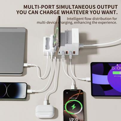 1pc 8-In-1 Fast Charging Hub & Desktop Organizer: 4 USB + 4 Type-C Multi-Port Charging Station For Phones, Tablets & Laptops - Elegant All-In-One Stand For Office, Gaming Desk, Travel & Car - Ideal Tech Gift For Holidays