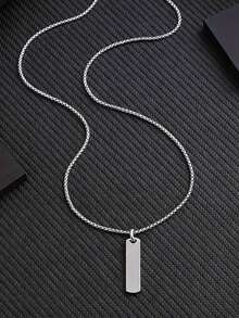 A Minimalist And Stylish Vertical Striped Men's Necklace With A Sparkling Pendant Design, Suitable For Everyday Wear. - Silver - View 5