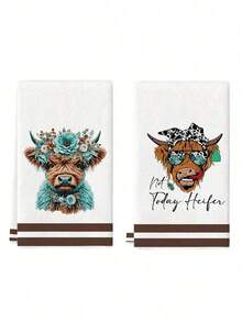 2条水彩花卉农舍风格厨房毛巾，吸水性强，适用于浴室、餐厅、餐具擦干 - B-綠色40*60cm - 查看 14