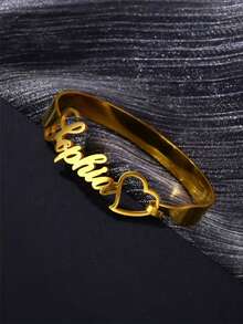 Custom Bracelet Custom 201 201 201 201 Stainless Steel Bracelet With Personalized Labels, Letters, Women'S Heart Bracelet, Wedding Gift Valentine'S Day - Yellow Gold - View 4