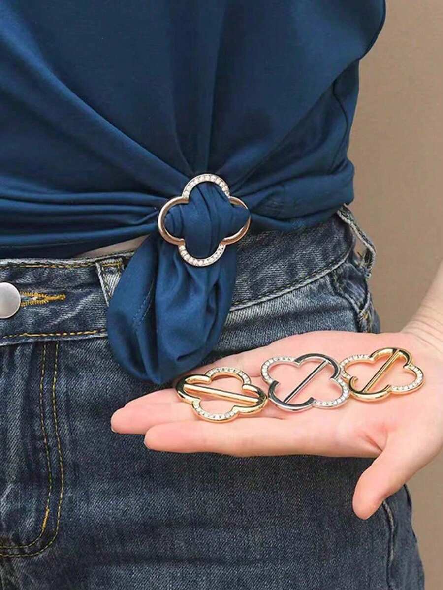 4/2pcs Women's Metal Shirt Collar Clips, Scarf Buckles And Belt Buckles Fashion Accessory Set (2 Gold, 1 Silver), Stylish Brooch - Multicolor - View 1