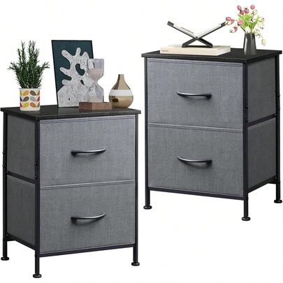 Buros para recamara-2 Piezas, Burós Mesa de Noche con 2 cajones, Organizador de Tela para vestidor para Dormitorio, Armario, Pasillo, guardería, Mesa Auxiliar, Mueble Lateral (Marrón)