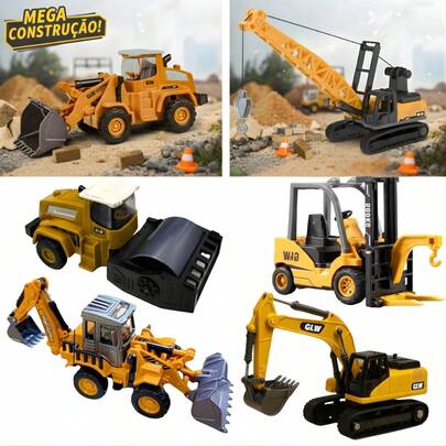 Miniaturas Máquinas Construção Articulados Infantil - Kit Com 6