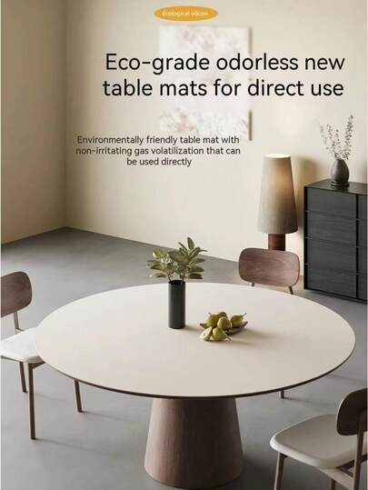 1pc Solid Color Round Tablecloth, Table Mat, Suitable For Round Tables. Made Of PU Leather, Waterproof And Oil-Proof, Easy To Clean. Ideal For Home Decoration And Table Surface Protection. Stylish Design, Table Aesthetics.