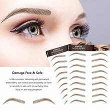 6张54对4D棕色仿真毛发防水眉毛纹身贴纸，可撕除，临时眉形修饰贴纸，拱形款式 - 棕色 - 查看 3