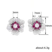 1 Pair Luxurious Copper Zirconia Stud Earrings, Ruby Earrings, Suitable For Daily Wear, Gift - Multicolor - View 5