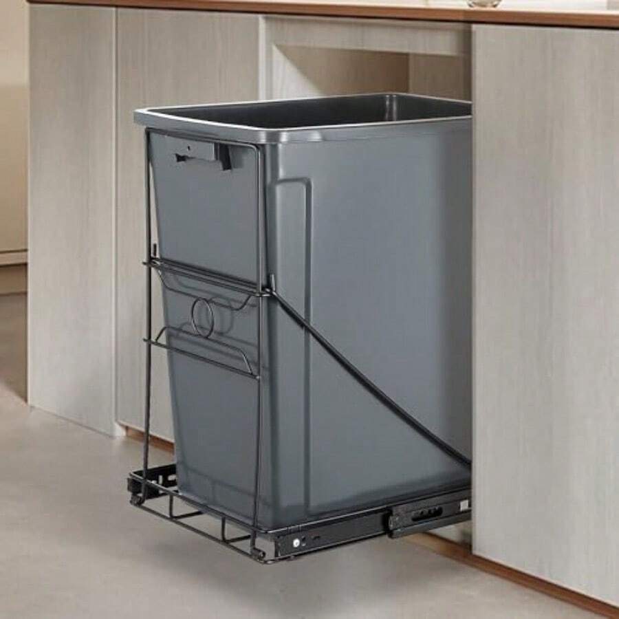 Bote de basura extraíble de acero inoxidable para cocina estante de basura ajustable para gabinete kit de basura extraíble para contenedores de 7 a 11 galones negro no incluye papelera - negro - Ver 1