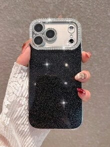 Rhinestone Encrusted Hard Shell Shiny Black Phone Case, Suitable For IPhone 17 Pro Max/17 Pro/17/16 Pro Max/16/16 Pro/15 Pro Max/15 Pro/15/13/14 Pro Max/13 Pro/13 Pro Max/14 Pro/14 Pro Max, Minimalist Thick Anti-Drop - Black - Upgraded Hard Case - View 3