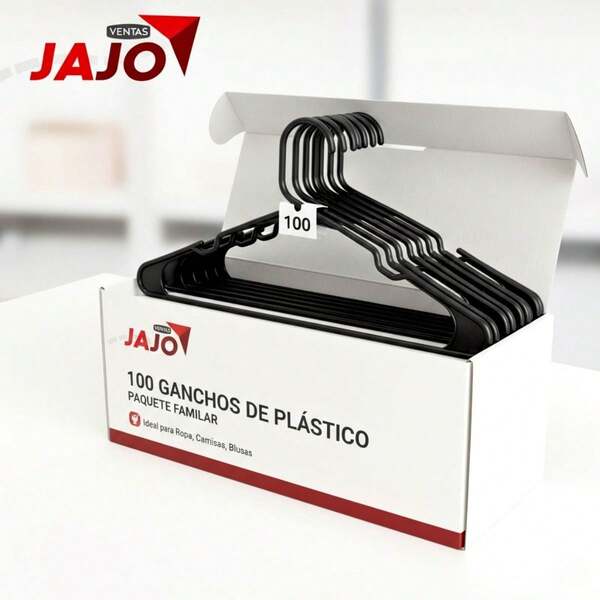 100 ganchos de percha de ropa, ganchos plásticos de ropa estándar, color negro grandes, resistentes y durables,