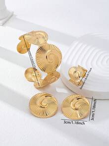 Bộ trang sức xoắn ốc vàng 3 món, thiết kế vỏ sò dành cho nữ, vòng tay, nhẫn và bông tai kiểu dáng độc đáo, vòng tay và nhẫn kim loại dày dặn, thiết kế đồng bộ, phù hợp để đeo hàng ngày, dự tiệc và hẹn hò. - Vàng - Xem 3