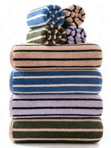 Minimalist Striped Coral Fleece Ultra-Soft Microfiber Solid Color Absorbent Quick-Dry Hand Towel 35*75cm/Bath Towel 70*140cm - Lilac Purple - View 3