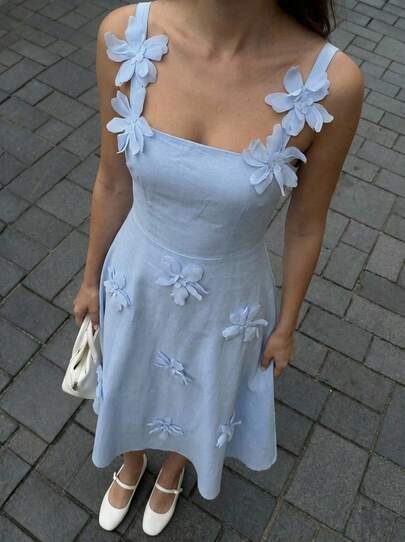 Buzzelle Aliao 优雅 3D 花朵无袖吊带女式连衣裙、婚礼宾客礼服、舞会礼服、新娘送礼会礼服、女士早午餐服装