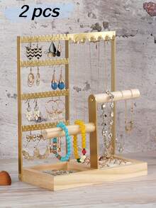 1件首饰收纳架，4层耳环架，带48个孔，6个挂钩项链收纳架，木质手镯戒指盒，母亲节礼物，酷炫学院风单品及房间装饰，情人节礼物，复古铁艺耳环架，实木底座，耳钉吊坠收纳展示架，复古铁木耳环架，优雅耳饰展示板，手工铁木耳环架，精美耳钉吊坠展示柜 - 彩色 - 查看 11