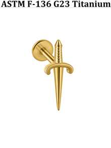 1PC Punk G23 Impant Titanium Ox Horn/Boat Anchor Labret Lip Nose Stud Internal Threaded Cross Sword Flat Back Earrings16G Conch Helix Tragus Piercing Jewelry Silver Color &18k Golden Plated In Daily Life - As Shown - View 10