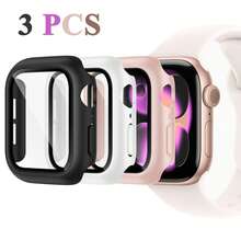 [3 Packs Or 1pc] Case Compatible With Apple Watch Case Series SE Ultra 11/10/9/8/7/6/5/4/3/2/1 38MM 42mm 46mm 45mm 44mm 40mm 41mm 49MM With Tempered Glass Screen Protector,Hard PC Protective Bumper And Ultra-Thin Face Cover Compatible With Iwatch Series SE Ultra 11/10/9/8/7/6/5/4/3/2/1 - Tempered Glass Film - View 40
