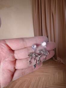 1 par de pendientes colgantes de metal de cobre con diseño de lazo, elegante y minimalista, diseño único, versátil para uso diario, regalos, fiestas - Multicolor - Ver 4