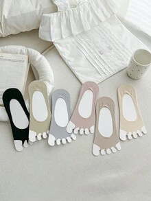 1/4/6 Pairs Ice Silk Toe Socks Spring Summer Low-Cut Invisible Anti-Slip Ultra-Thin Five-Finger Socks - Multicolor - View 12