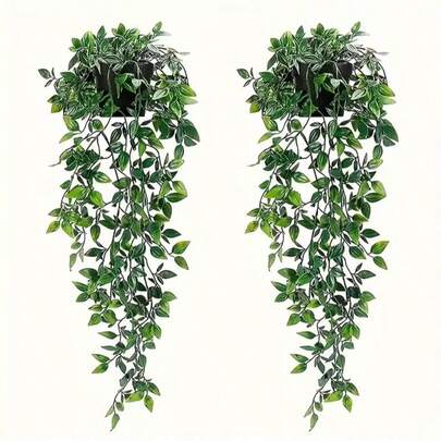 2pcs Artificial Plants, Hanging Mandala Green Plants, Suitable For Bathroom, Living Room, Home Decor, Wedding Birthday Decor, Yard, Office Desk Shelf Decor, Indoor Outdoor Decor, No Pot No Planter