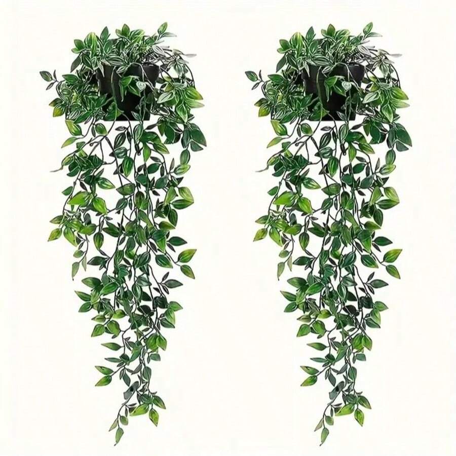 2株仿真植物,悬挂式曼陀罗绿植,适用于浴室、客厅、家居装饰、婚礼生日装饰、庭院、办公桌架装饰、室内外装饰,不含花盆。 - 彩色 - 查看 1