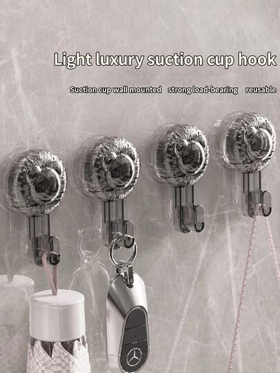2/4pcs Mighty Suction Cup Hook - Powerful & Damage-Free Wall Hook For Bathrooms & Closets - Easy Install, No Trace Adhesive, Ideal For Towels & Clothes