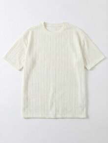 1pc Men's Summer Casual Minimalist White Striped Textured T-Shirt, Breathable - White - View 6
