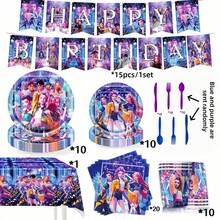 Anime Party Supplies Set, Includes 96pcs Disposable Tableware Set With Banner, 9-Inch And 7-Inch Plates, 9oz Cups, Cutlery, Napkins And Tablecloth, Suitable For Girls Theme Party - View 7