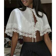 Y2k Cloak Shawl Top Women Tie Up Lace Pactwork Gothic Lolita Cloak Cape Wraps Top For Party - 白色 - 查看 1