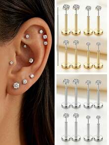 4 piezas/7 piezas Anillos de piercing de nariz sin rosca de acero inoxidable para perforaciones en la nariz, trago, hélix y labio, con guía de uso e incluye taper - Ver 2