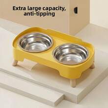 不锈钢宠物喂食器，双碗设计，带水碗，旨在促进宠物健康喂养，配有可爱有趣的饮水和食物分配器。包含防滑不锈钢双碗，易于清洁。 - 均碼 - 查看 7