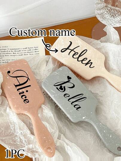 1pc Personalized Hair Brush, Customized Comb, Marble Texture Air Cushion Hair Brush With Name, Square Air Cushion Comb With Handle, Personalized Name Hair Brush Gift, Couple Gift, Women's Customized Gift, Suitable For Best Friends, Wedding Essential, Warm Atmosphere, Home Decor, Customized Wedding Craft