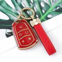 5键汽车钥匙套，TPU材质，金色镶边，适用于凯迪拉克CT4、CT5、ATS、XT6等车型，时尚设计，带钥匙扣，女孩款 - 鑰匙圈24 - 查看 14