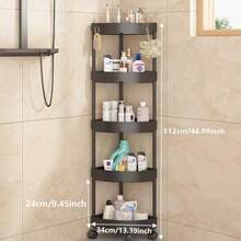 1pcBathroom Corner Shelf, Corner Shower Caddy, 5-Tier Storage Rack,Plastic Bathroom Shelf, Black Corner Rack, Plastic Storage Tower,Space Saving Bathroom Organizer, Freestanding Corner Shelf, Multi-Tier Storage Unit,Easy Assembly Shelf, No-Tool Bathroom Rack, Free Standing Corner Unit - 查看 12