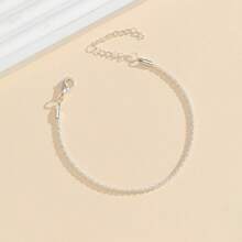Minimalist Silver Chain Bracelet, Shiny Korean Style Silver Bracelet, Elegant & Versatile Daily Wear - Multicolor - View 5
