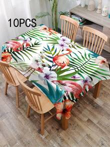 1pc Tropical Floral Flamingo Pattern Tablecloth, Modern Polyester Rectangular/Round Waterproof Tablecloth, Digital Printing Suitable For Living Room, Outdoor Dining Table, Small Round Table - Multicolor - View 15
