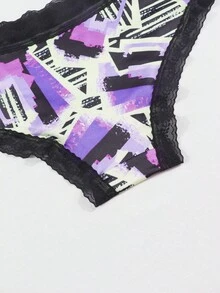 Dircho 6pcs Women's & Bold Style Underwear Set, Stretchy Briefs With Contrast Lace Trim, Soft Breathable Fabric, Unique Vibrant Abstract Print Combinations, Value Bundle For Versatile Wear & Fashion Enthusiastsr - Multicolor - View 5