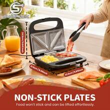 SUPERLEX 750W Sandwich Maker, Deep-Grooved Toaster,  Non-Stick Coating Heating Plate, Removable Deep-Grooved Baking Tray For Easy Cleaning, LED Indicator Light, Cool-Touch Handle And Non-Slide Bottom Feet, Fast Heating, Essential For Breakfast And Afternoon - UK Plug(220-240V) - View 3