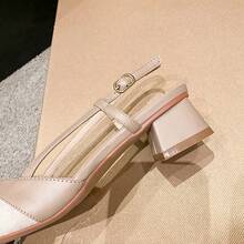 Zapatos de tacón para mujer Zapatos de tacón grueso Baotou para mujer Zapatos de tacón alto con punta afilada y talón abierto Sandalias versátiles inspiradas en las hadas Zapatos de tacón suaves para mujer Zapatos de tacón alto con punta afilada y talón abierto de estilo coreano - Beis - Ver 5