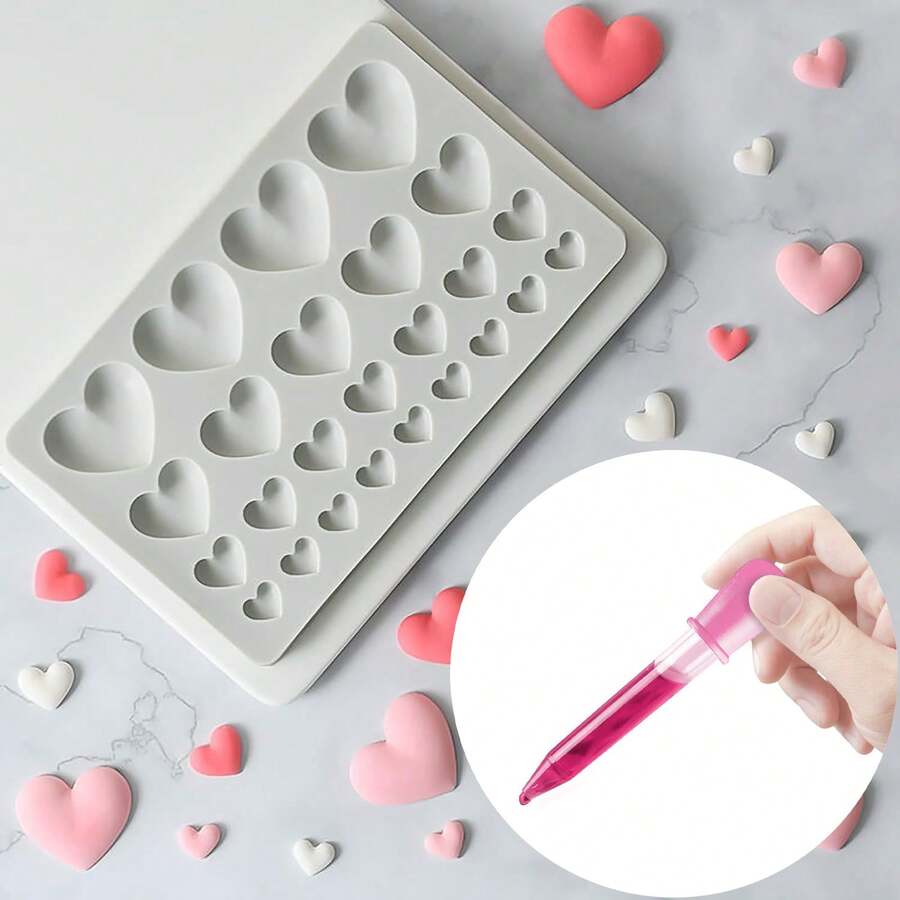 心形蜡烛模具 3D 硅胶制作巧克力蛋糕婚礼季母亲节 - 彩色 - 查看 1