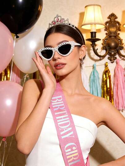 3pcs Birthday Girl Accessories Set, Including Pink Glitter Birthday Queen Belt, Headband, Suitable For Women And Children, Princess Party Decorations Birthday Gift