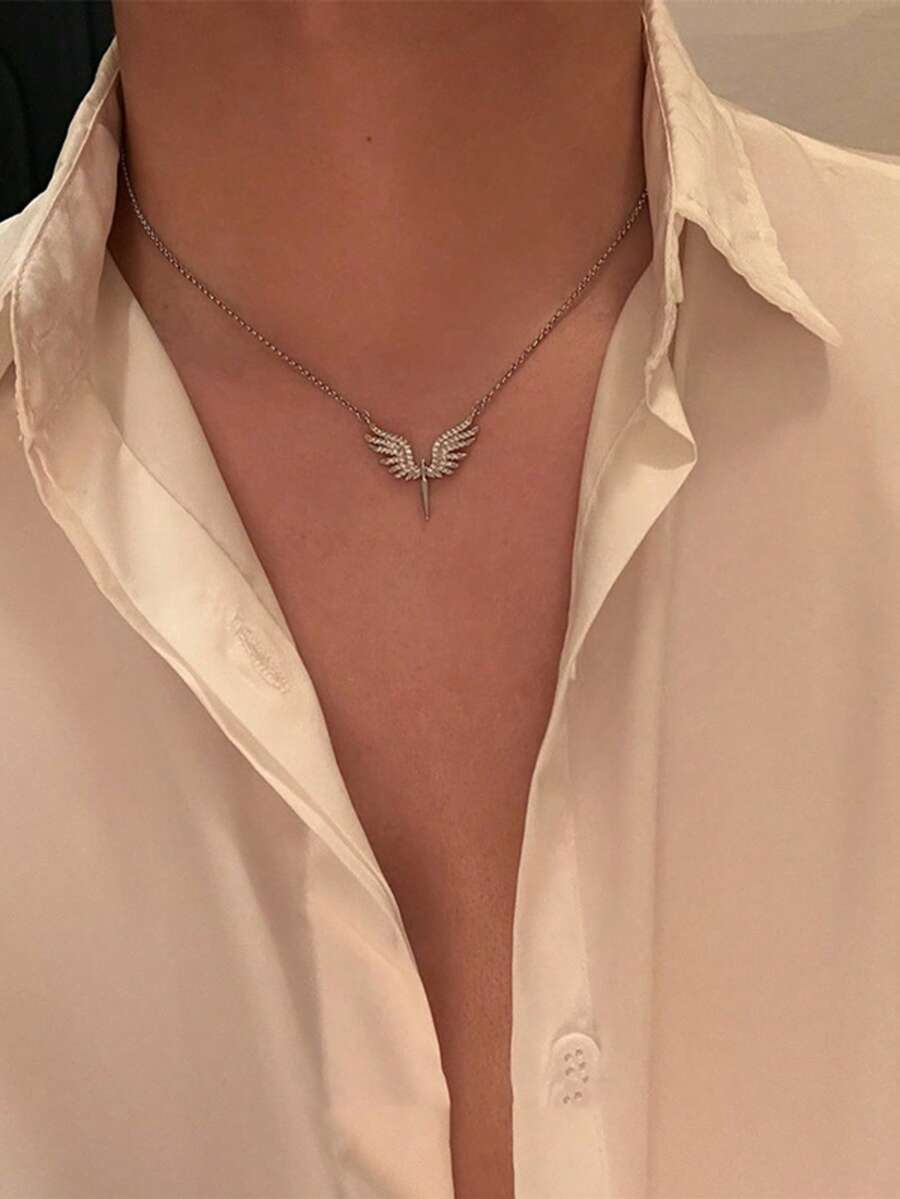 QTHOPE 天使翅膀水钻项链，百搭男女通用嘻哈锁骨链